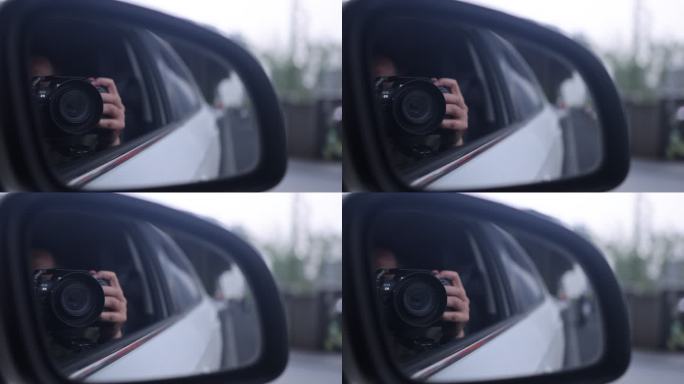 汽车行驶后视镜相机拍摄车窗街景高速公路