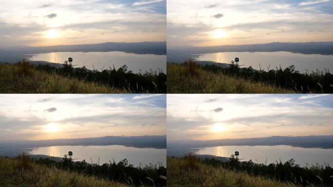 泰国湖4k上空的日落