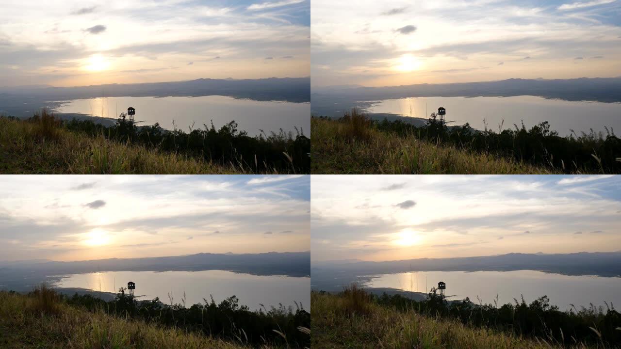 泰国湖4k上空的日落