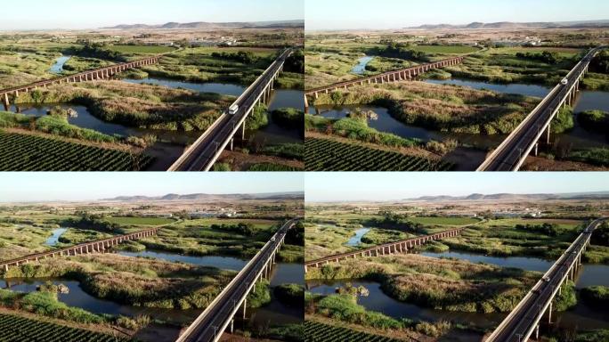 毗邻农业农田的公路桥，穿越奥兰治河，卡卡马斯，南非