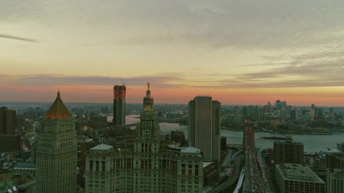 纽约市曼哈顿市中心的高架全景夜景