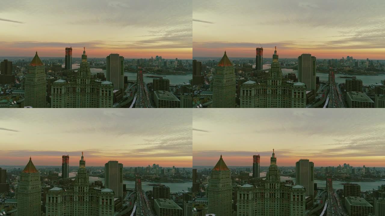 纽约市曼哈顿市中心的高架全景夜景