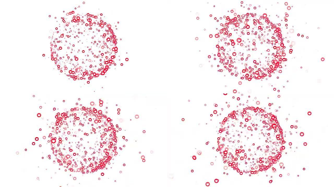 运动背景，一组白色红色粉色通用脸书风格的爱情情感图标飞翔。孤立在白色背景上。
