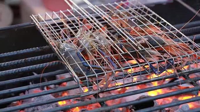 炉子上的虾烤烧烤海鲜