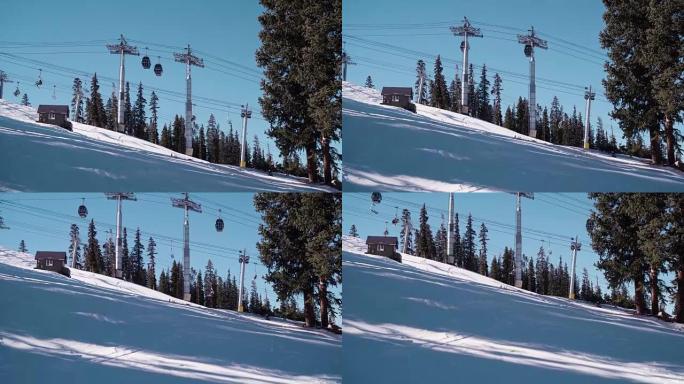 露天滑雪缆车前往山顶进行高山滑雪。