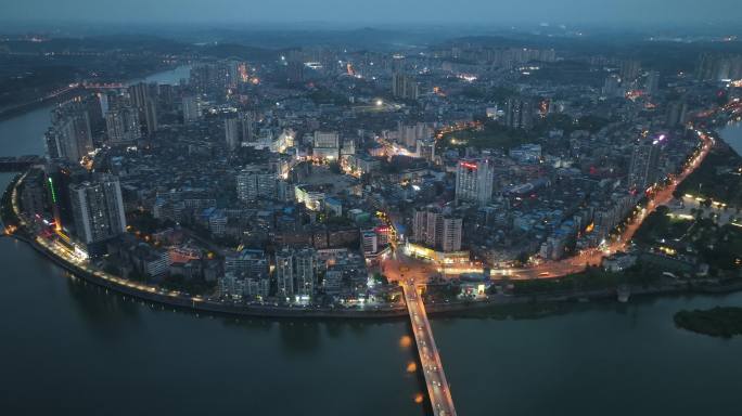 内江市中心夜景航拍内江夜晚沱江城市夜景