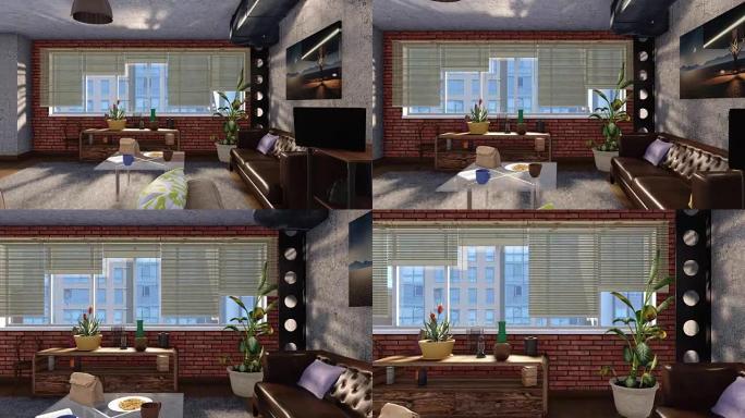 现代阁楼风格客厅室内设计3D