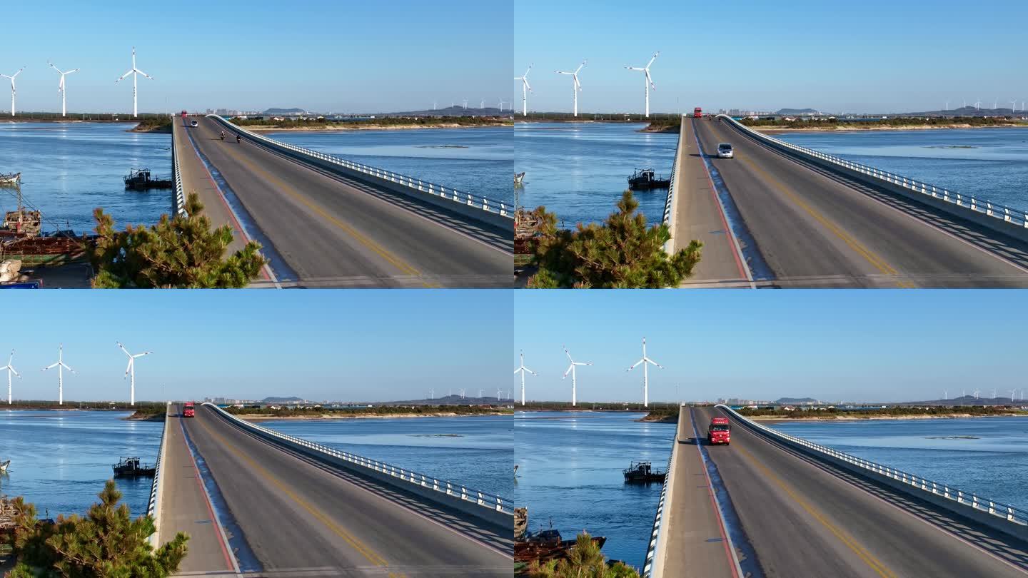 跨海大桥风力发电航拍