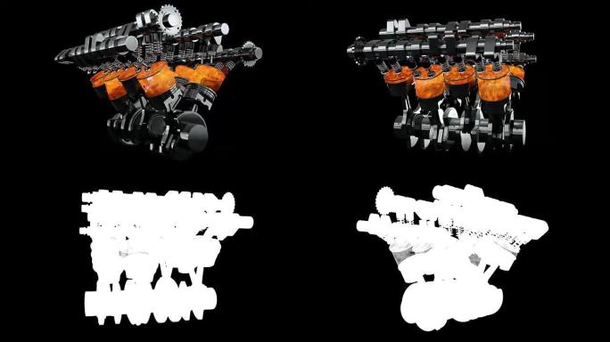 带有爆炸循环的旋转V8引擎动画