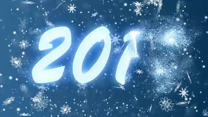 从蓝色背景上的雪花2018新年。圣诞节和新年无缝循环动画。