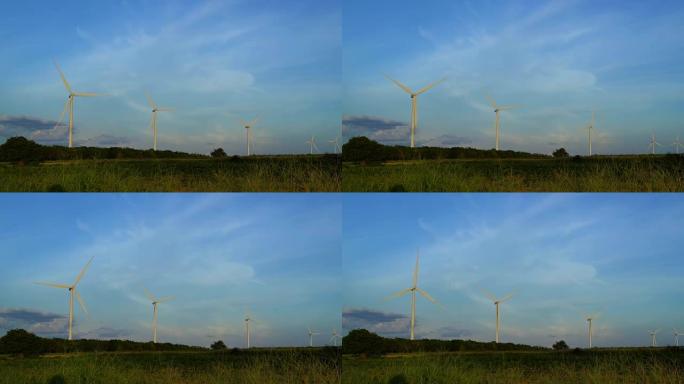 风力涡轮机农场。可持续发展，环境友好的理念。