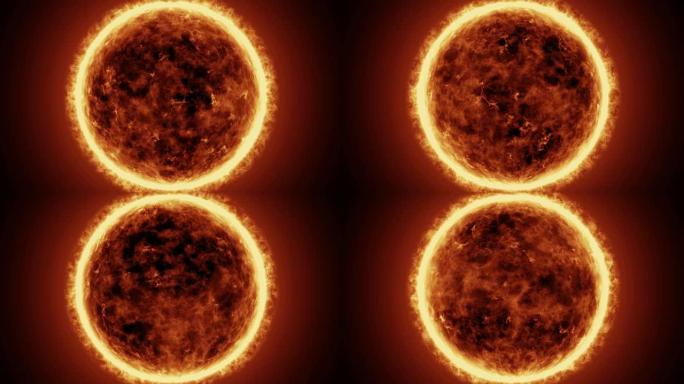 4k逼真的太阳表面，带有太阳耀斑，太阳的燃烧隔离在黑色上，带有文字或徽标的空间。运动图形和动画背景。