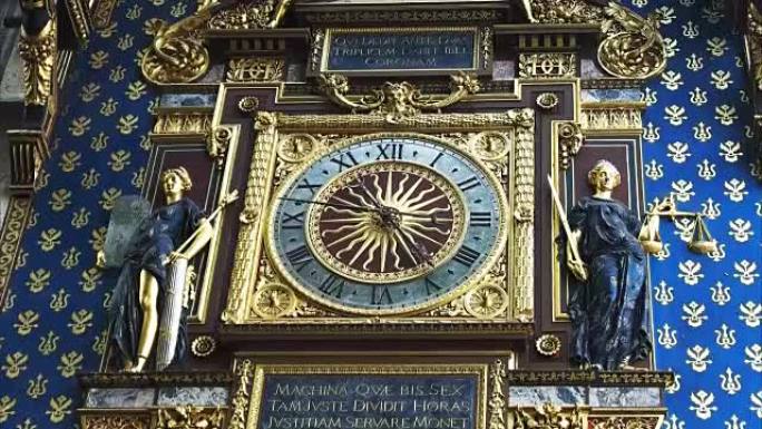礼宾时钟的特写视图，这是巴黎最古老的时钟