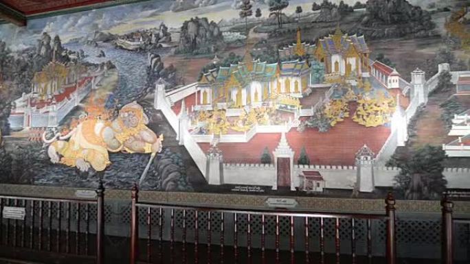 墙上的画罗摩衍那故事在翡翠佛寺Phra Kaew