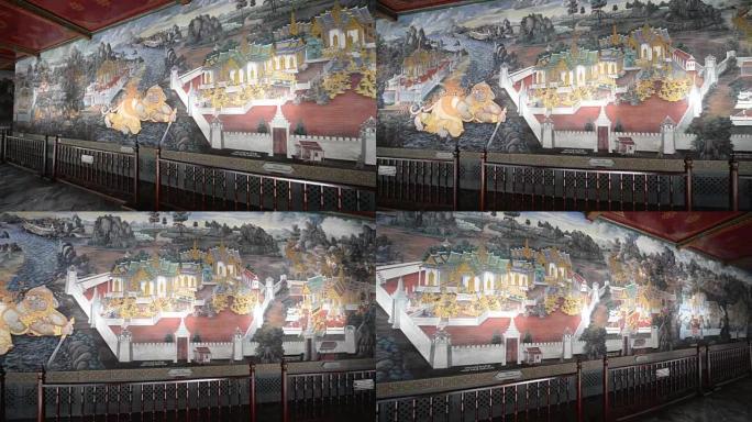 墙上的画罗摩衍那故事在翡翠佛寺Phra Kaew