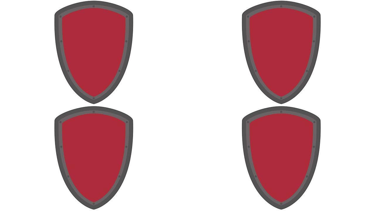 盾牌图标标志，安全和安保概念进出动画红色