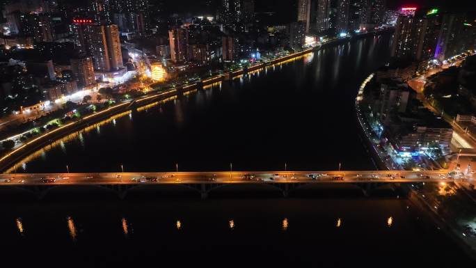 内江西林大桥夜景航拍沱江夜晚河流城市晚上