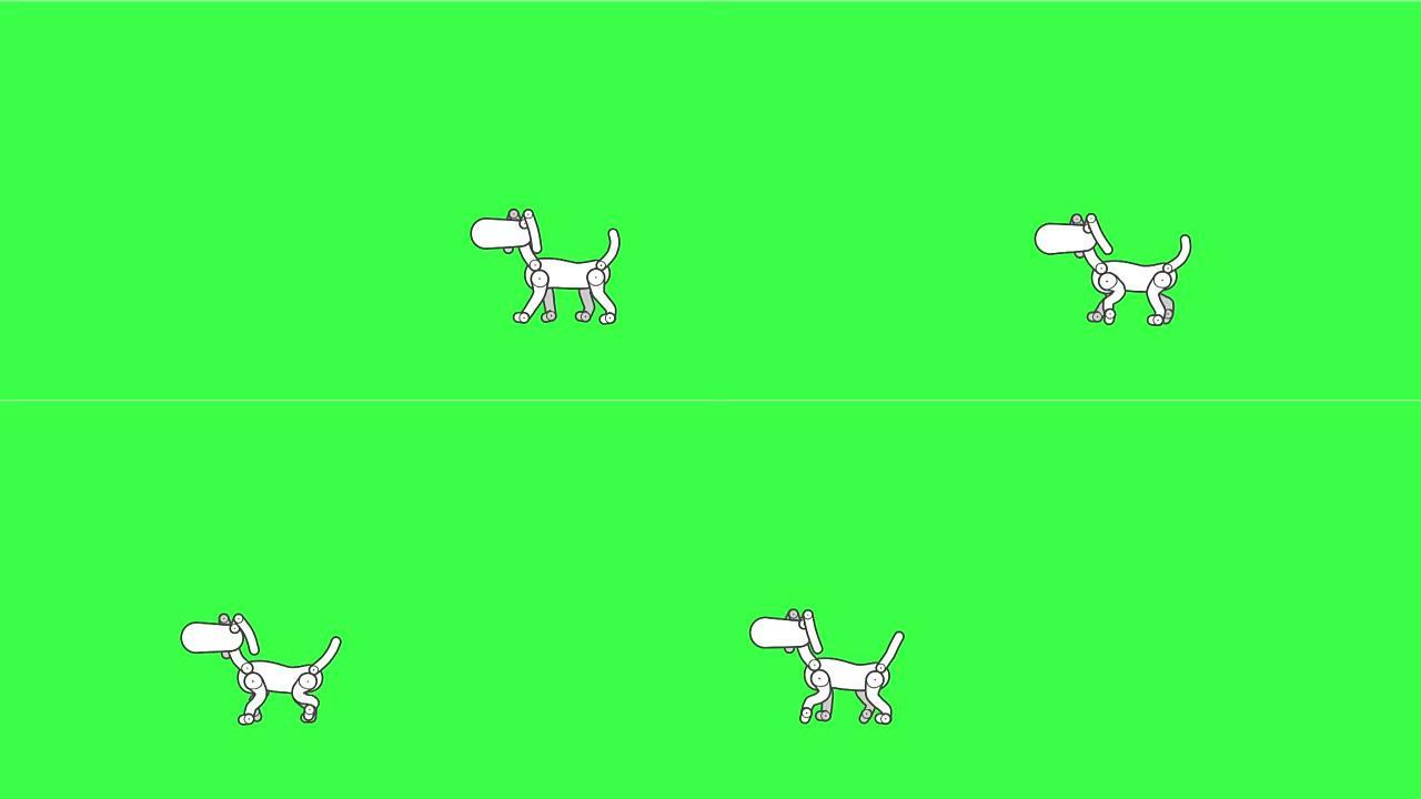 walking dog-在绿色屏幕上孤立的卡通动画