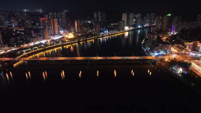 内江西林大桥夜景航拍沱江夜晚河流城市晚上