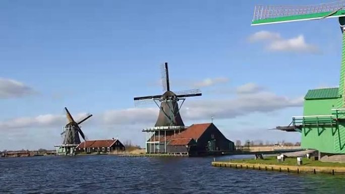 水道上著名的金德迪克磨坊。荷兰、欧洲。联合国教科文组织世界遗产