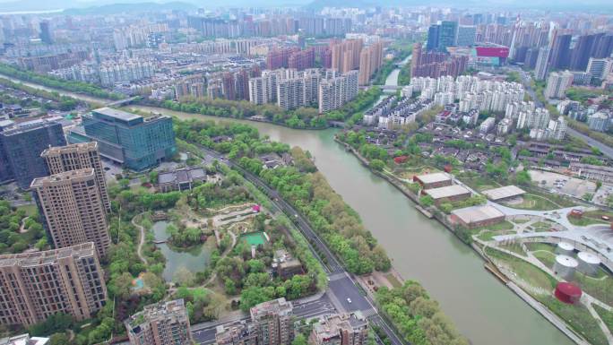 最新航拍杭州大运河 小河公园