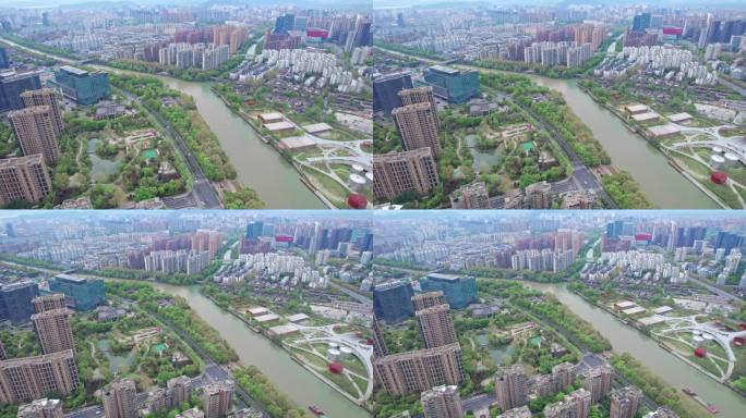 最新航拍杭州大运河 小河公园