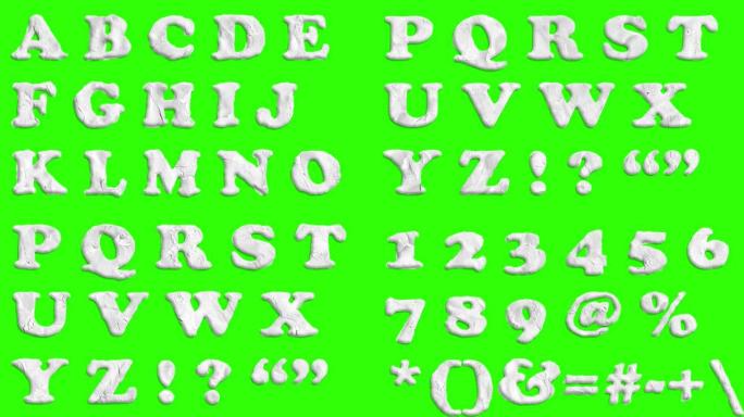 动画纸张剪切字体孤立在色度键绿色屏幕背景动画所有字母，标点符号和数字-新质量动态卡通快乐彩色傻瓜镜头