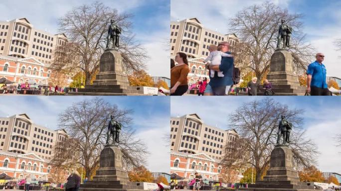 4k时间流逝: 新西兰基督城市中心的约翰·罗伯特·科德利纪念碑。