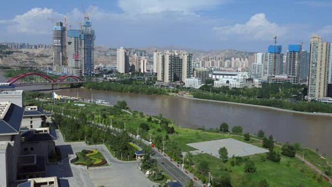 中国黄河兰州城市的城市景观