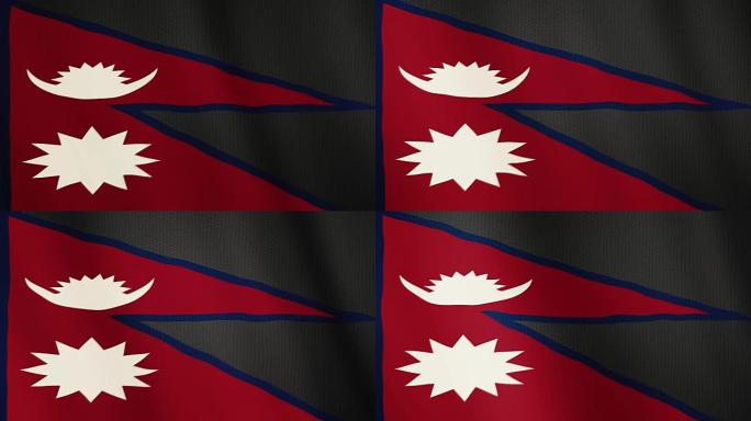 尼泊尔国旗飘扬的动画。全屏。国家的象征