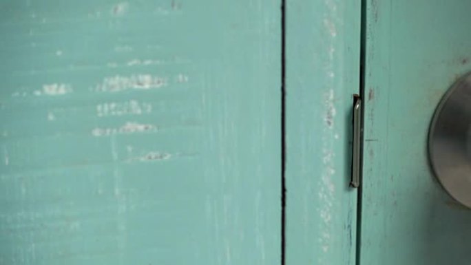 带门把手的旧绿色木门。