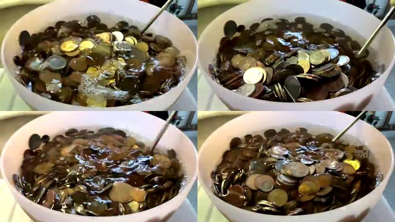洗钱和用醋清洗硬币