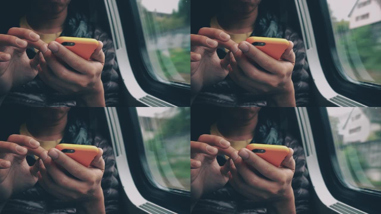 火车内使用智能手机和数字平板电脑的人的电影