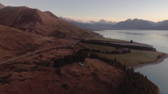 新西兰南岛坎特伯雷高地奥拉基库克山和普卡基湖公路空中之旅