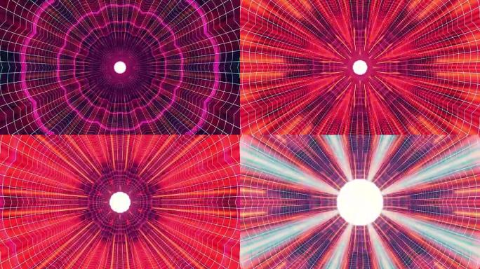 通过虚拟现实花霓虹蓝格红光网络隧道平视显示器界面运动图形动画背景新质量复古未来复古风格酷漂亮视频fo
