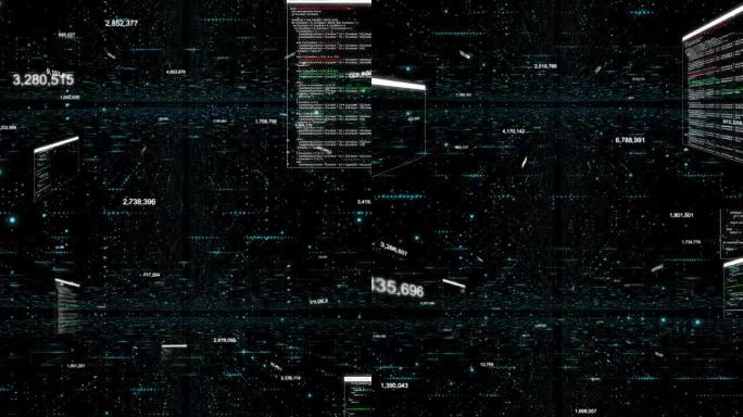 4k动画3D抽象黑暗背景移动点和线隐喻网络未来数据传输网络连接概念与谷物处理
