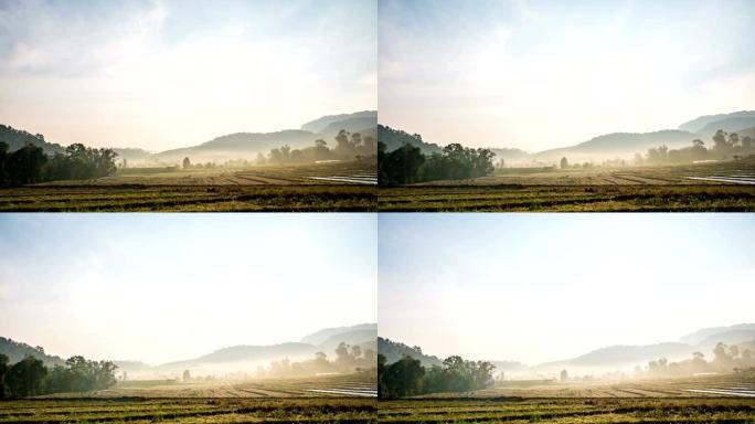 泰国茶明迈，以山上移动的雾和云为背景的美丽米台的延时视频。