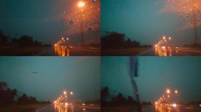 在雨中和闪电中行驶