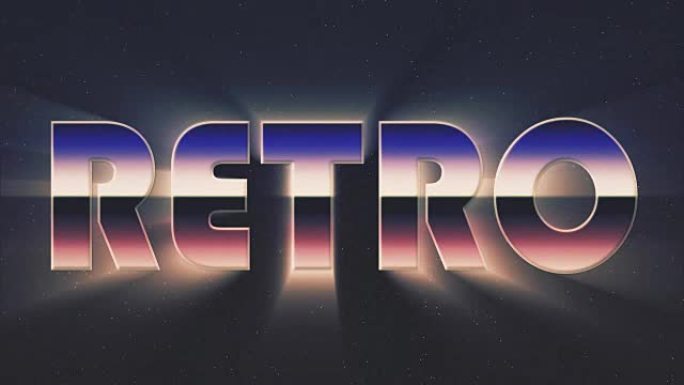 闪亮的复古80年代风格的lazer文字在星星上飞进飞出动画背景-新的独特的复古美丽的动态快乐七彩视频