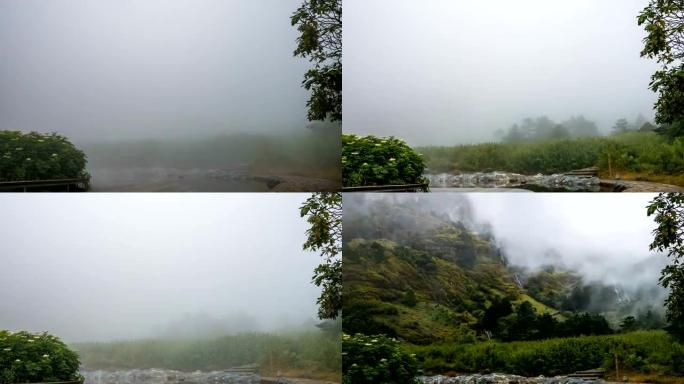 雾在中国热带山区的视点上流动，延时视频