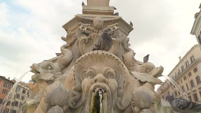 意大利罗马喷泉上狮子的大脸