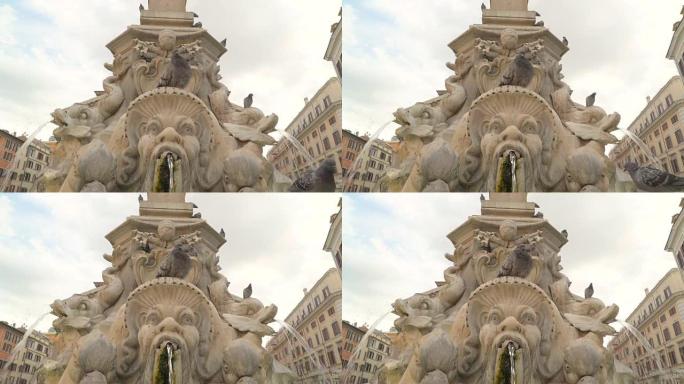 意大利罗马喷泉上狮子的大脸