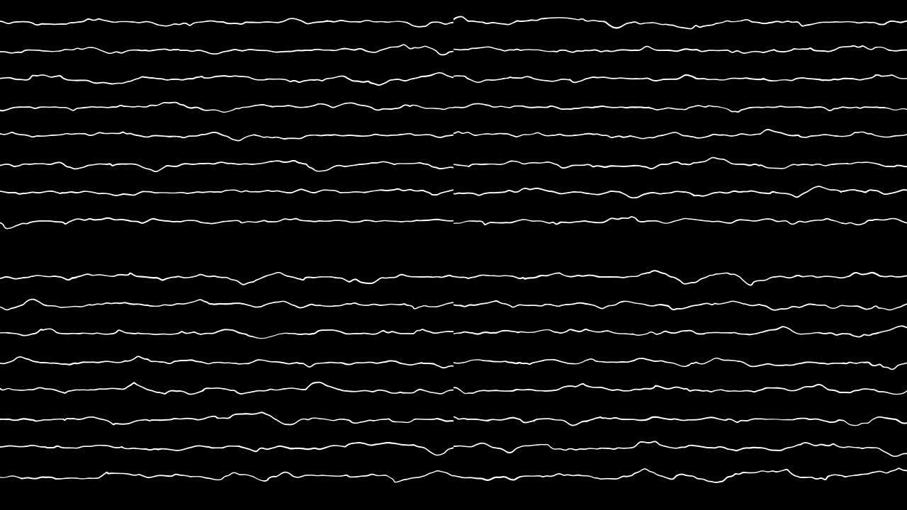 声音信号的动画，黑色背景上的白波均衡器