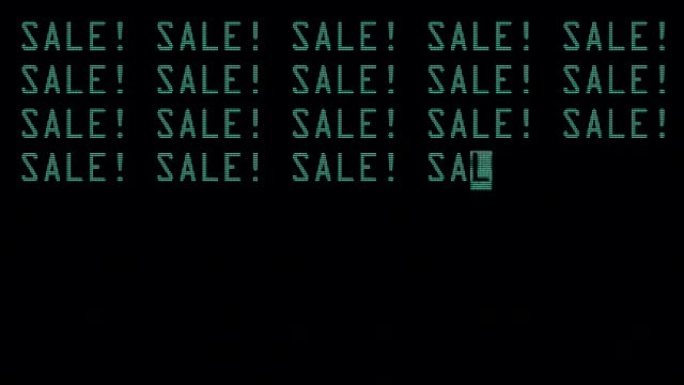 许多销售词垃圾邮件文本打字在旧电脑液晶发光二极管管电视屏显示背景闪烁动画新质量通用复古运动动态动画复