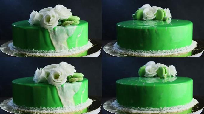 釉面绿色装饰蛋糕四处走动