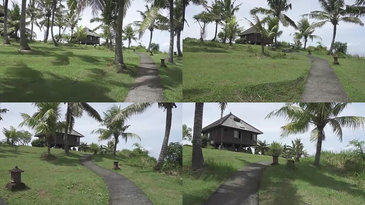 印度尼西亚巴厘岛，海边椰子棕榈下的房子
