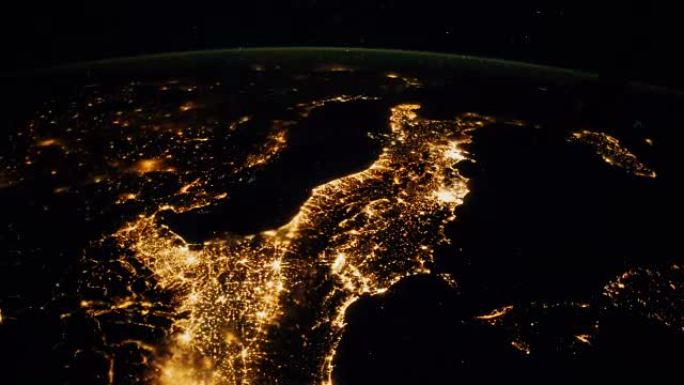 从太空中看到的夜晚地球。NASA提供的这段视频的元素。