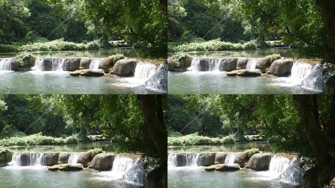 泰国萨拉布里Jed-Sao-Noi (小七妹) 瀑布的平移镜头