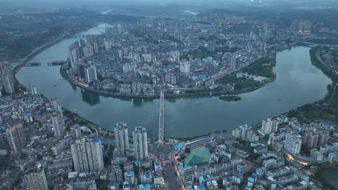 内江航拍内江市大景东兴区市中区远景沱江