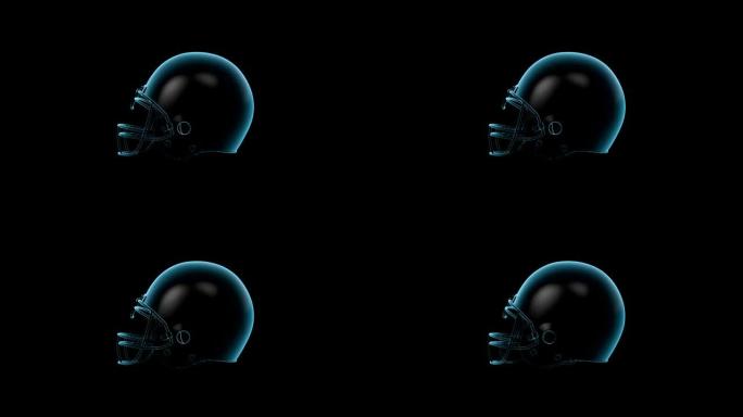 黑色背景上的美式橄榄球头盔旋转环。
